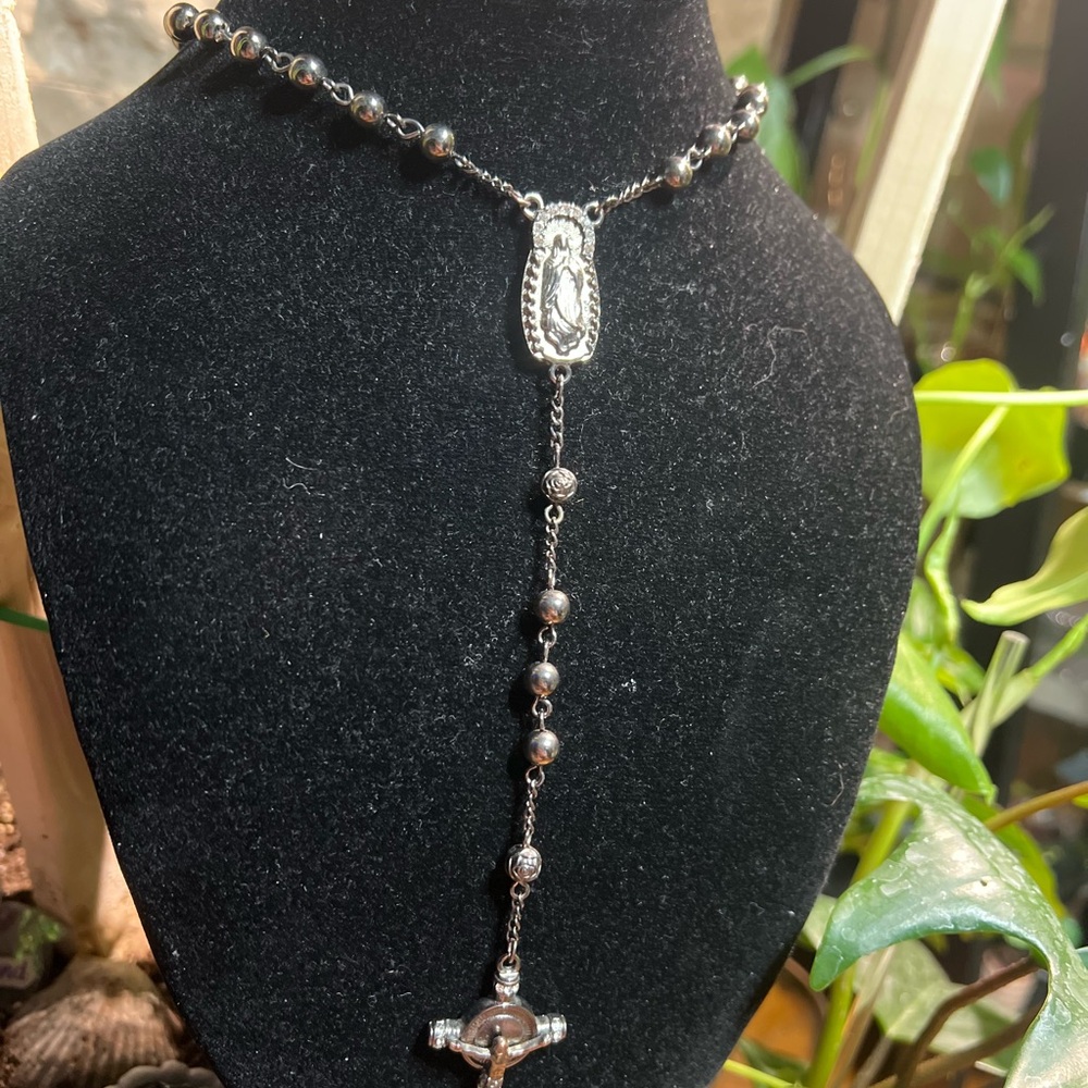 Express Silver and Black Cross Pendant Necklace
